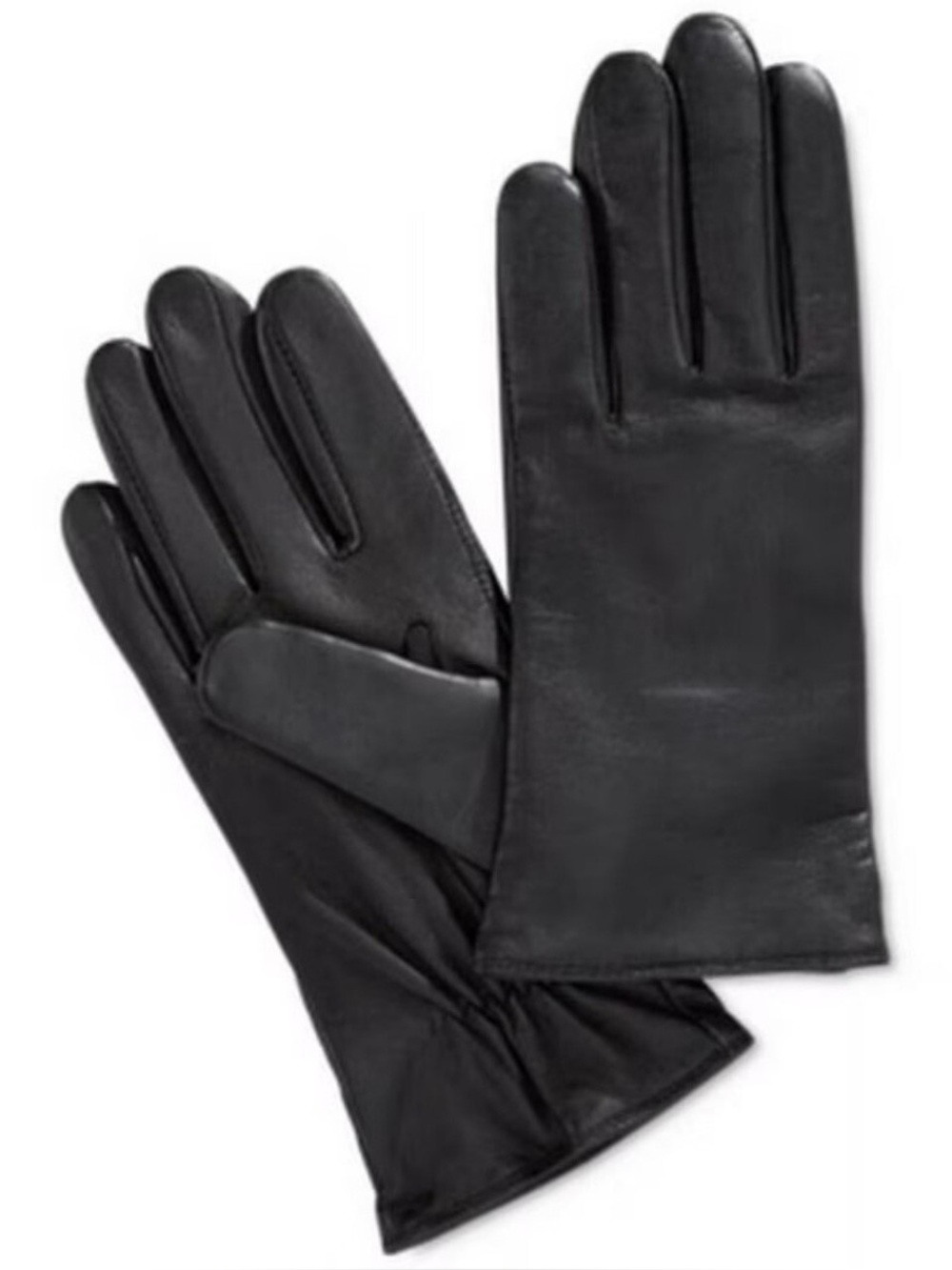 Charter Club womens Black Leather Touch Gloves 70%Wool+10%Cashmere Lining Size S